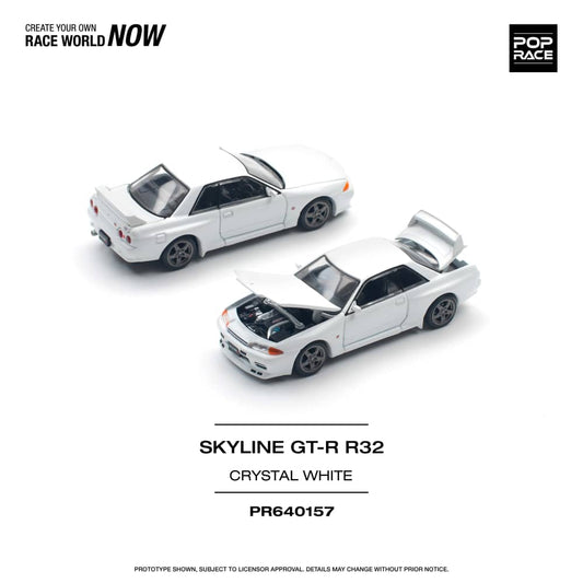 Pop Race 1/64 Nissan Skyline R32 GT-R Crystal White Color