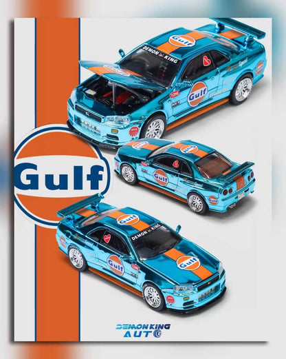 Demon King Auto 1/64 Skyline GT-R R34 Z-Tune Chrome Gulf Livery