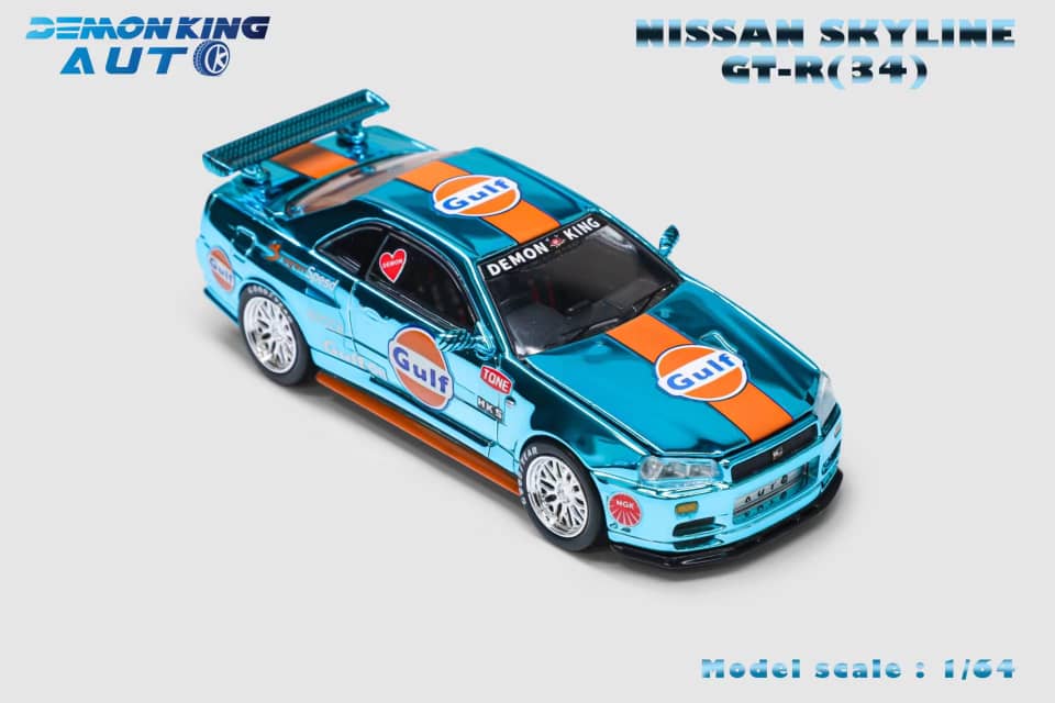 Demon King Auto 1/64 Skyline GT-R R34 Z-Tune Chrome Gulf Livery