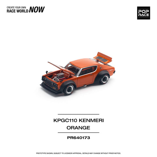 Pop Race 1/64 Skyline GT-R KPGC10 Kenmeri V8 Drift Modified Orange Color