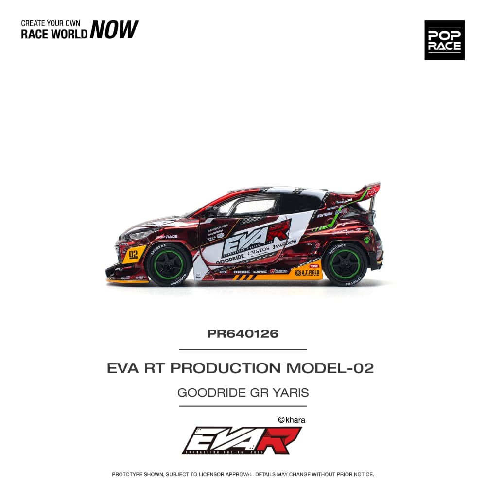 Pop Race 1/64 Toyota  GR Yaris Pandem Rocket Bunny Modified Red EVA Goodride 2# Livery
