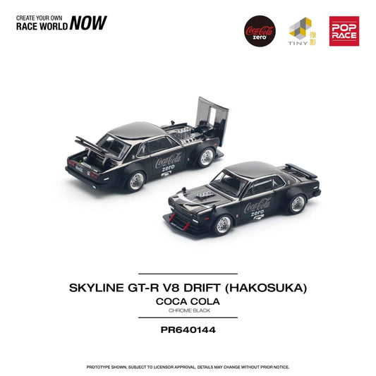Pop Race 1/64 Skyline GT-R KPGC10 Hakosuka V8 Drift Modified - Chrome Black Coca Cola Zero