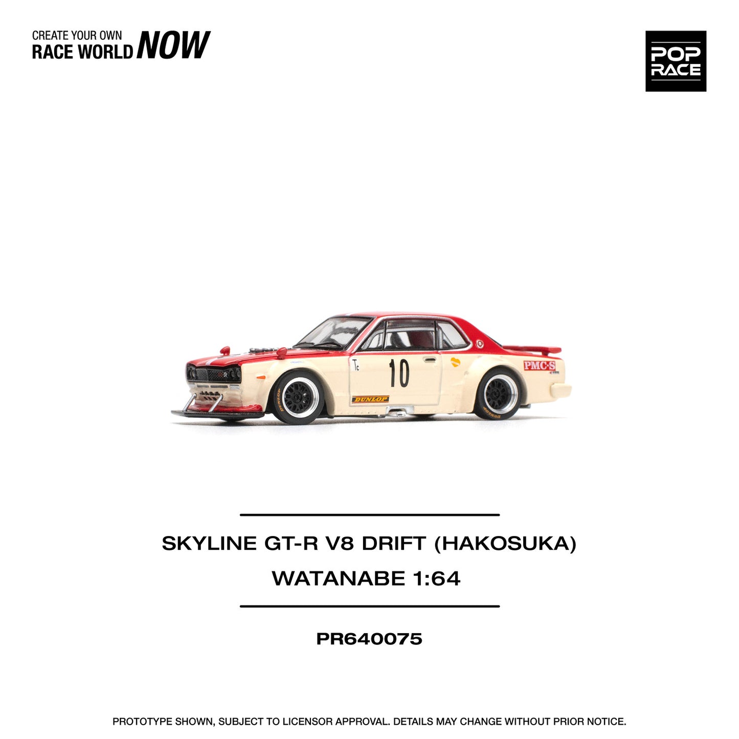 [ETA:  Sep 2025 ] Pop Race 1/64 Skyline GT-R KPGC10 Hakosuka, V8 Drift Modified Red-Yellow Watanabe