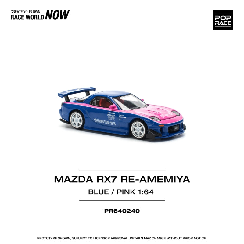 [ETA:  Oct 2025 ] Pop Race 1/64 RX-7 Mk3 FD3S RE Amemiya Modified Blue-Pink
(Open-Hood, Visible Engine)