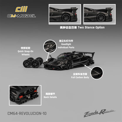 [ETA:  Nov 2025 ] CM Model 1/64 Pagani  Zonda R Evolucion Track Version - Full Carbon with Black Rims