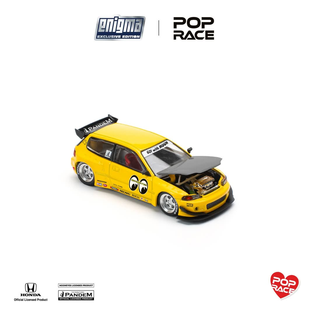 [ETA:  Aug 2025 ] Enigma x Pop Race 1/64 Pandem Civic EG6  Rocket Bunny Modified - Mooneyes Livery (Open-Hood, Visible Engine)