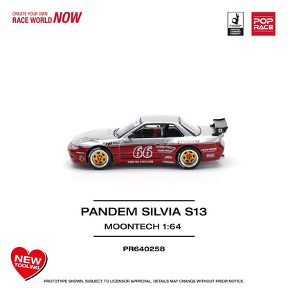 [ETA:  Aug 2025 ] Pop Race 1/64 S13 Silvia Pandem Rocket Bunny Silver Moontech Red 66#