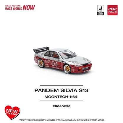 [ETA:  Aug 2025 ] Pop Race 1/64 S13 Silvia Pandem Rocket Bunny Silver Moontech Red 66#