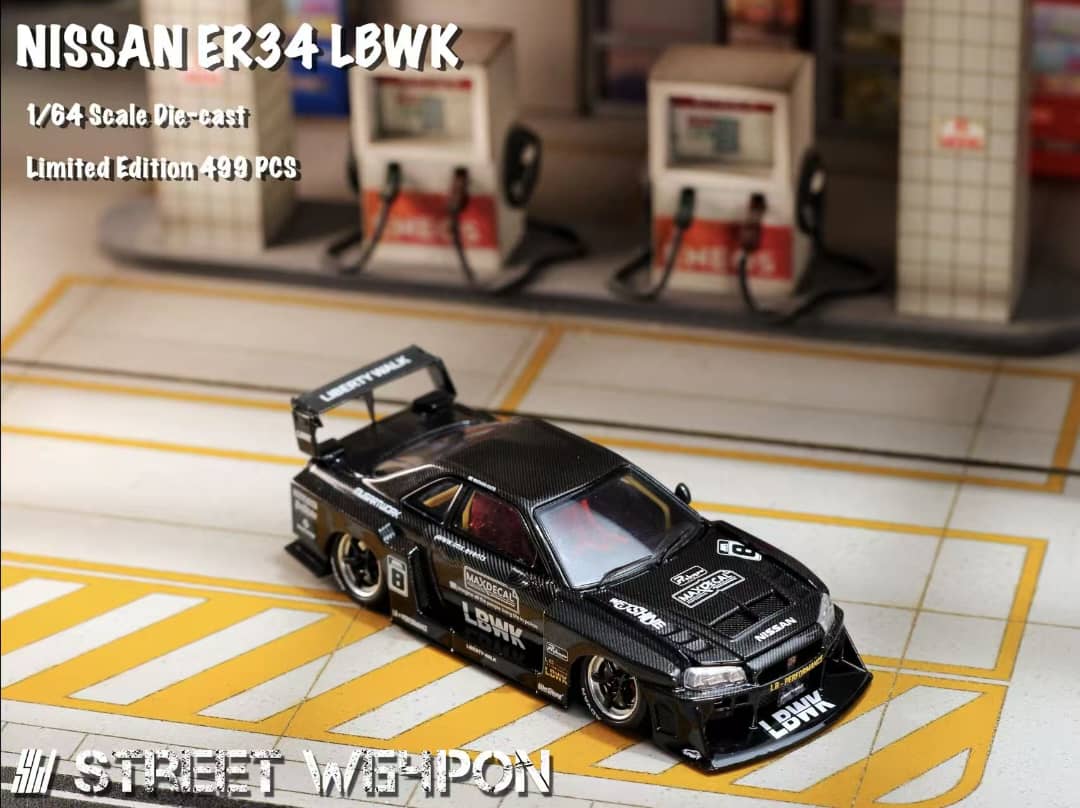 [ETA:  Dec 2025 ] Street Weapon 1/64 Skyline GT-R R34 LB Super Silhouette ER34 - Full Carbon Black 8# Livery