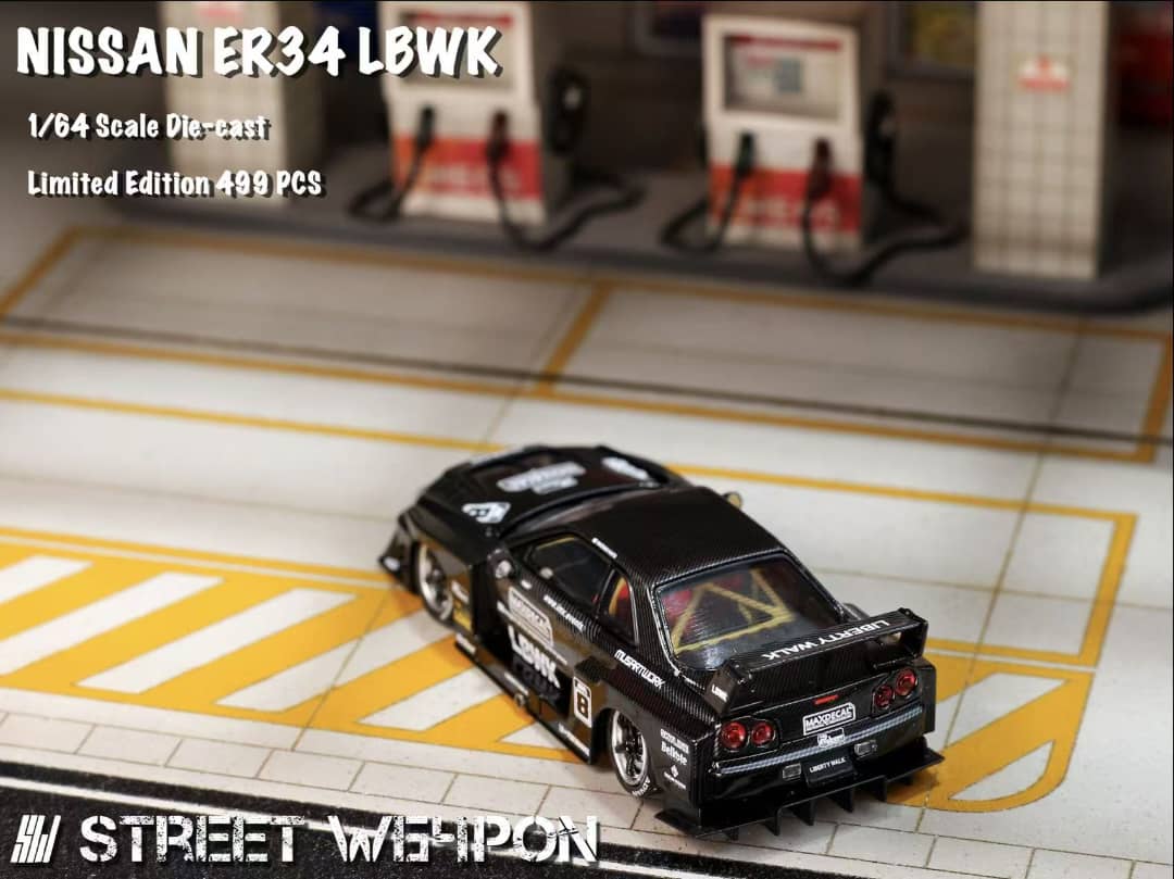 [ETA:  Dec 2025 ] Street Weapon 1/64 Skyline GT-R R34 LB Super Silhouette ER34 - Full Carbon Black 8# Livery