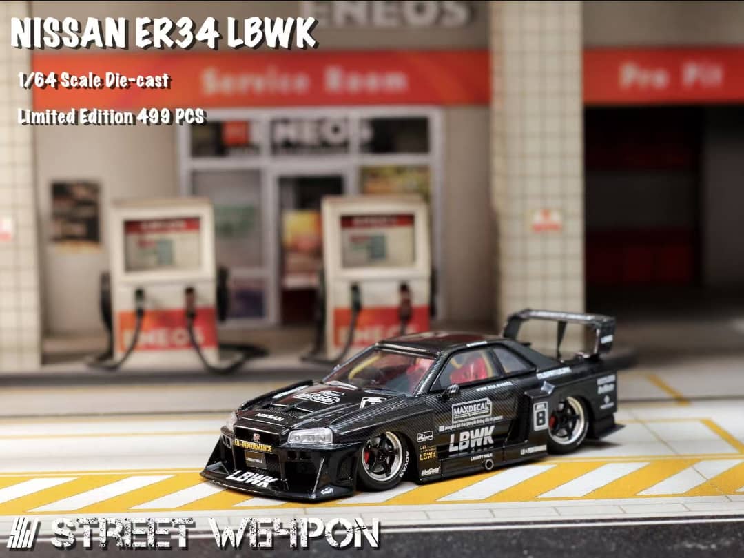 [ETA:  Dec 2025 ] Street Weapon 1/64 Skyline GT-R R34 LB Super Silhouette ER34 - Full Carbon Black 8# Livery