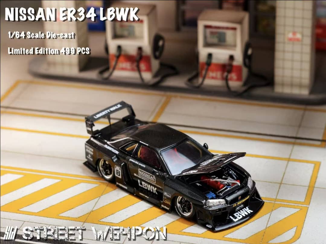 [ETA:  Dec 2025 ] Street Weapon 1/64 Skyline GT-R R34 LB Super Silhouette ER34 - Full Carbon Black 8# Livery