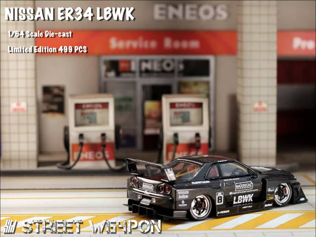 [ETA:  Dec 2025 ] Street Weapon 1/64 Skyline GT-R R34 LB Super Silhouette ER34 - Full Carbon Black 8# Livery