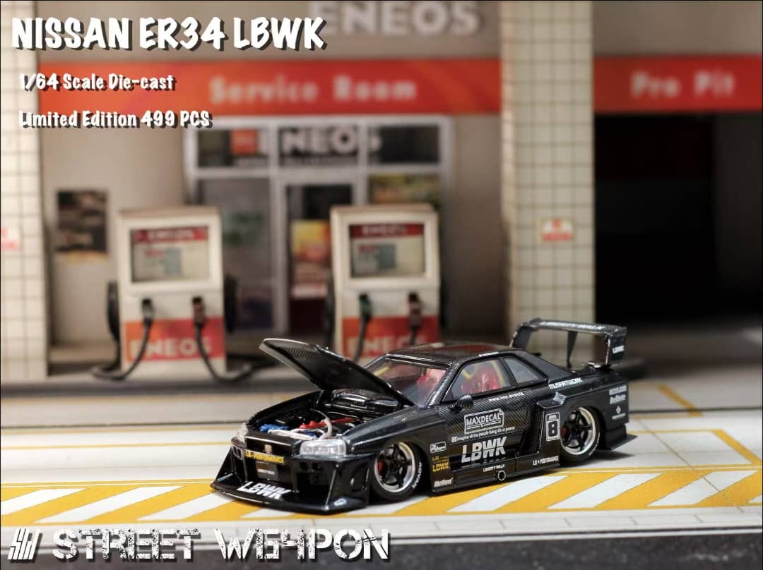 [ETA:  Dec 2025 ] Street Weapon 1/64 Skyline GT-R R34 LB Super Silhouette ER34 - Full Carbon Black 8# Livery
