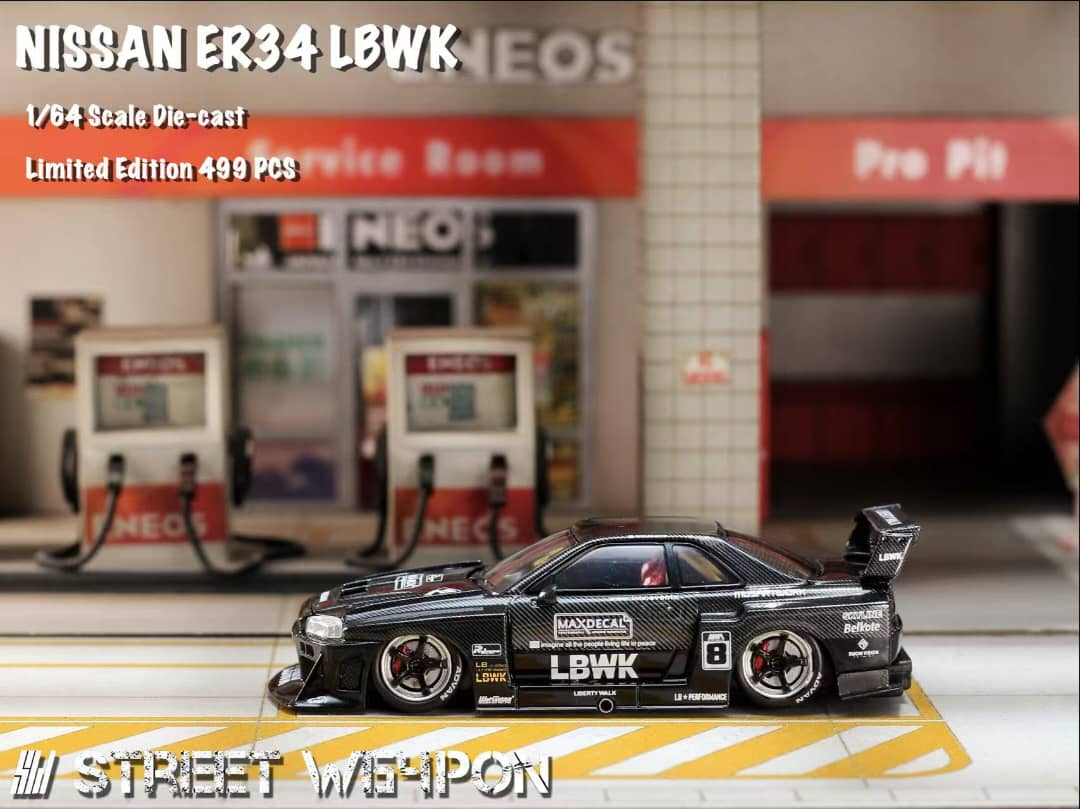 [ETA:  Dec 2025 ] Street Weapon 1/64 Skyline GT-R R34 LB Super Silhouette ER34 - Full Carbon Black 8# Livery
