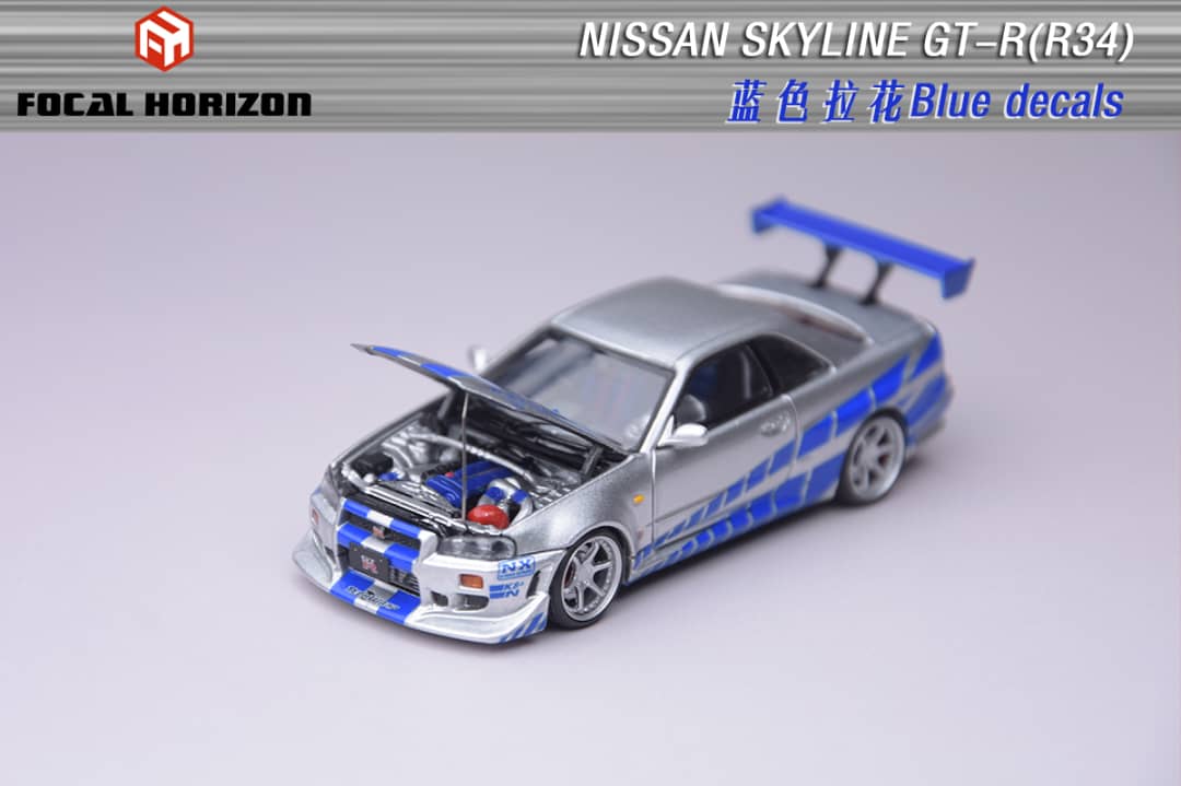 [ETA:  Dec 2025 ] Focal Horizon 1/64 Skyline GT-R R34 Fast & Furious C-West Customized - FNF Silver-Blue Livery