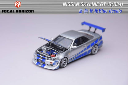 [ETA:  Dec 2025 ] Focal Horizon 1/64 Skyline GT-R R34 Fast & Furious C-West Customized - FNF Silver-Blue Livery