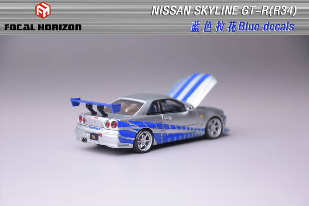 [ETA:  Dec 2025 ] Focal Horizon 1/64 Skyline GT-R R34 Fast & Furious C-West Customized - FNF Silver-Blue Livery