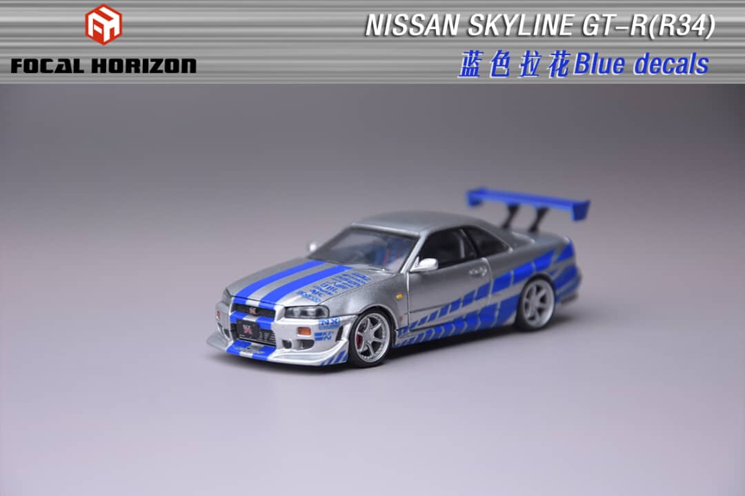 [ETA:  Dec 2025 ] Focal Horizon 1/64 Skyline GT-R R34 Fast & Furious C-West Customized - FNF Silver-Blue Livery
