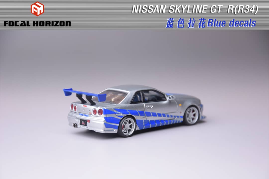 [ETA:  Dec 2025 ] Focal Horizon 1/64 Skyline GT-R R34 Fast & Furious C-West Customized - FNF Silver-Blue Livery