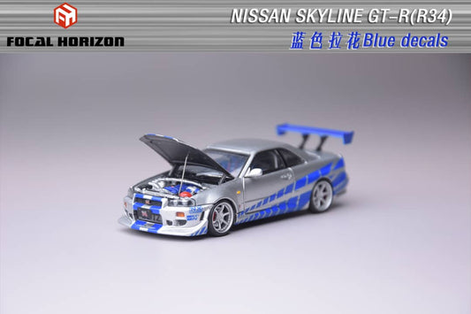 [ETA:  Dec 2025 ] Focal Horizon 1/64 Skyline GT-R R34 Fast & Furious C-West Customized - FNF Silver-Blue Livery