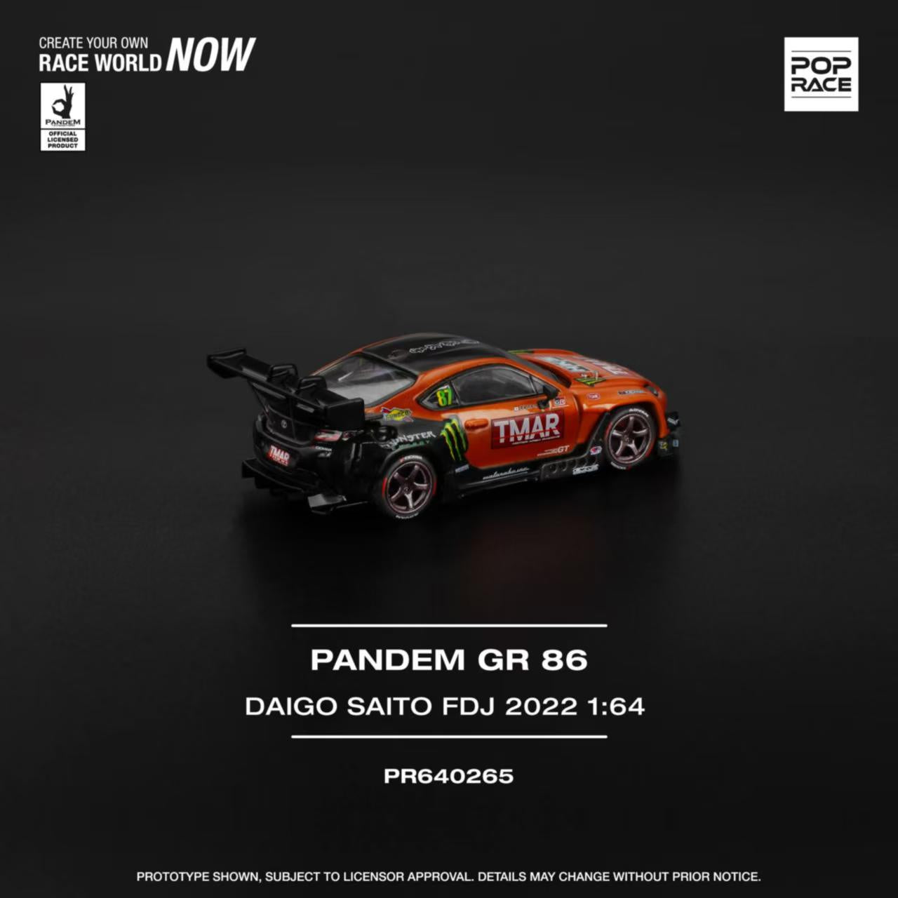 [ETA:  Feb 2026 ] Pop Race 1/64 Pandem GR86  Rocket Bunny Modified - Daigo Saito FDJ 2022 (PR640265)