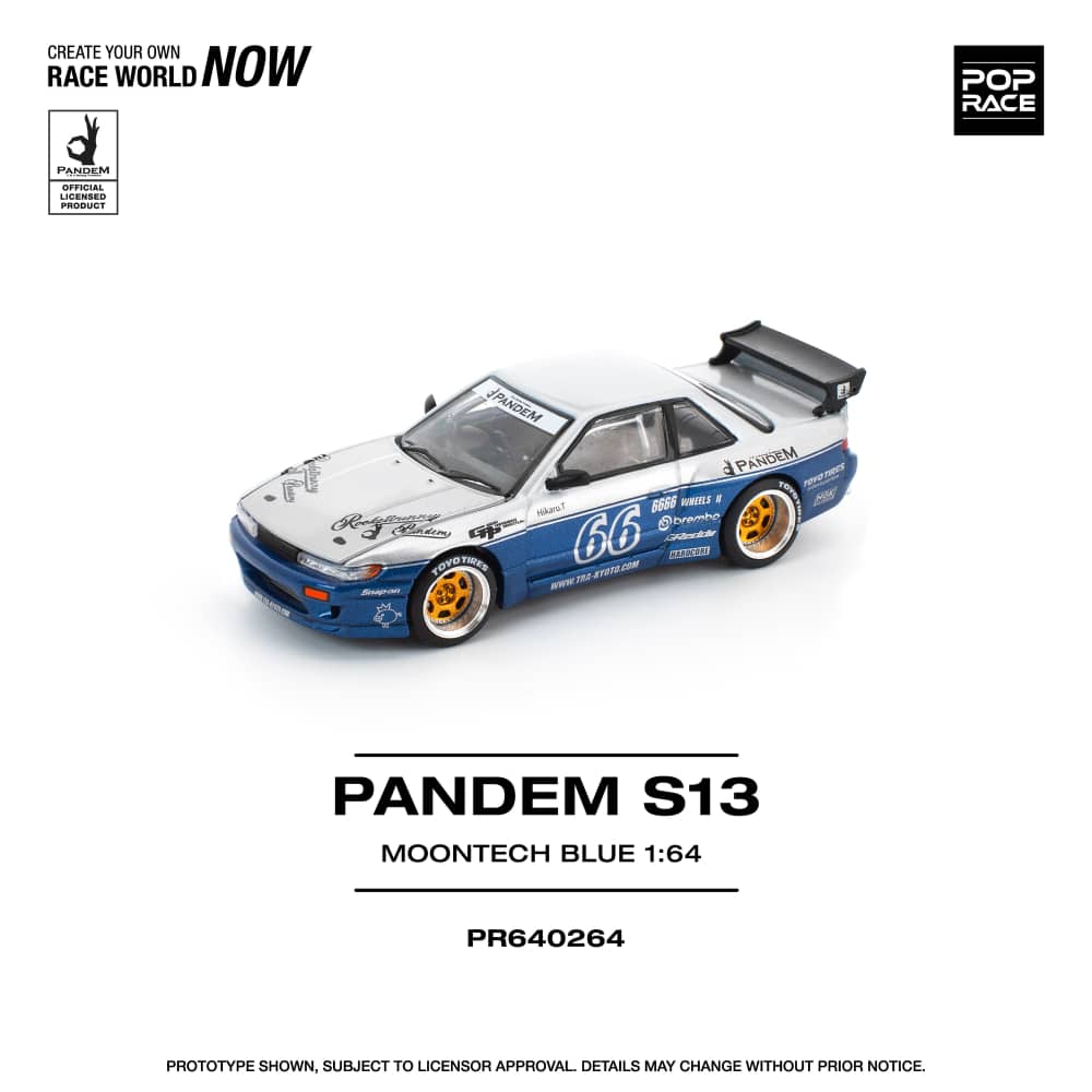 [ETA:  May 2026 ] Pop Race 1/64 S13 Silvia Pandem Rocket Bunny - Moontech Blue 66#  (PR640264)