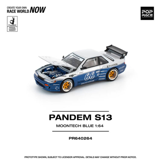 [ETA:  May 2026 ] Pop Race 1/64 S13 Silvia Pandem Rocket Bunny - Moontech Blue 66#  (PR640264)