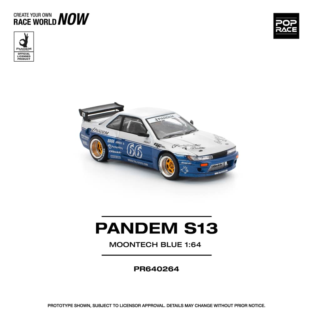 [ETA:  May 2026 ] Pop Race 1/64 S13 Silvia Pandem Rocket Bunny - Moontech Blue 66#  (PR640264)