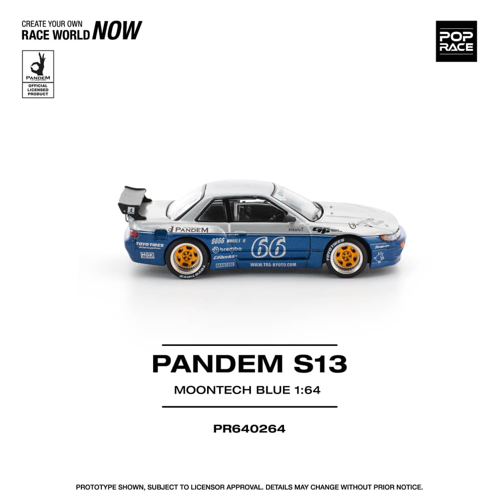 [ETA:  May 2026 ] Pop Race 1/64 S13 Silvia Pandem Rocket Bunny - Moontech Blue 66#  (PR640264)