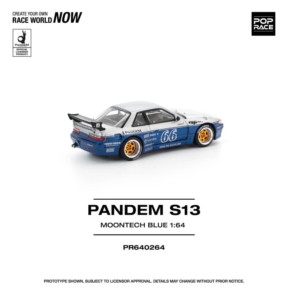 [ETA:  May 2026 ] Pop Race 1/64 S13 Silvia Pandem Rocket Bunny - Moontech Blue 66#  (PR640264)
