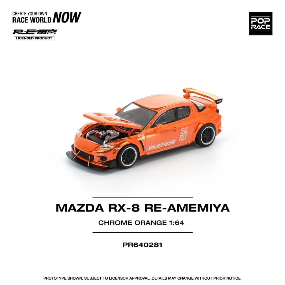 [ETA:  May 2026 ] Pop Race 1/64 RX-8 Amemiya Modified - Chrome Orange (PR640281)