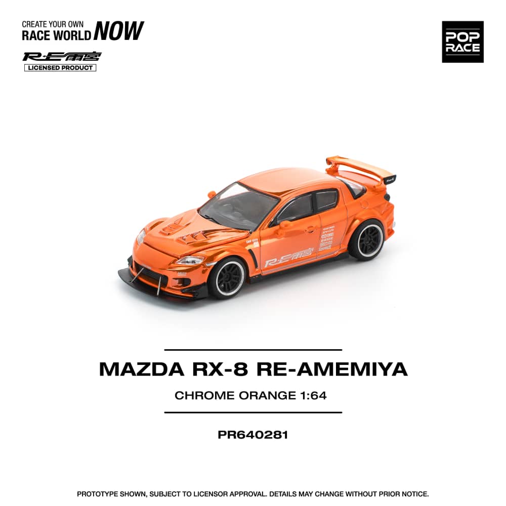 [ETA:  May 2026 ] Pop Race 1/64 RX-8 Amemiya Modified - Chrome Orange (PR640281)
