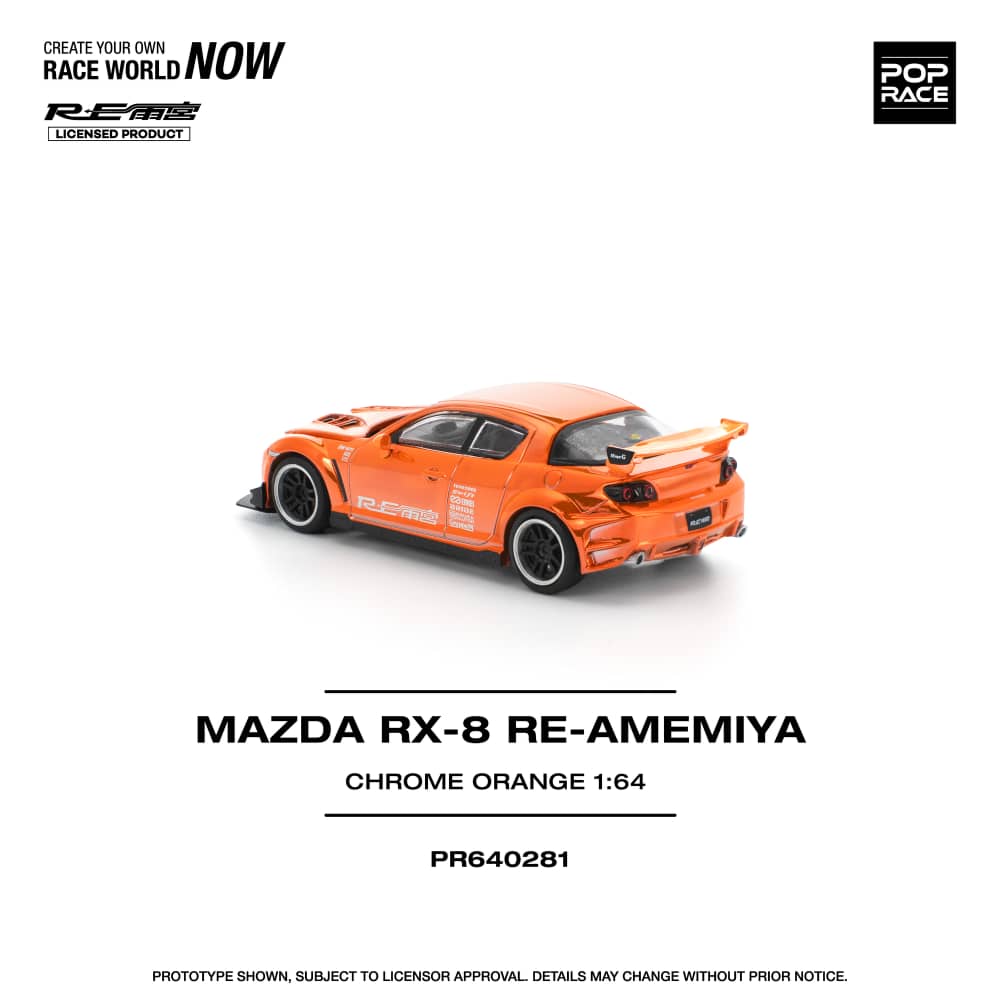 [ETA:  May 2026 ] Pop Race 1/64 RX-8 Amemiya Modified - Chrome Orange (PR640281)