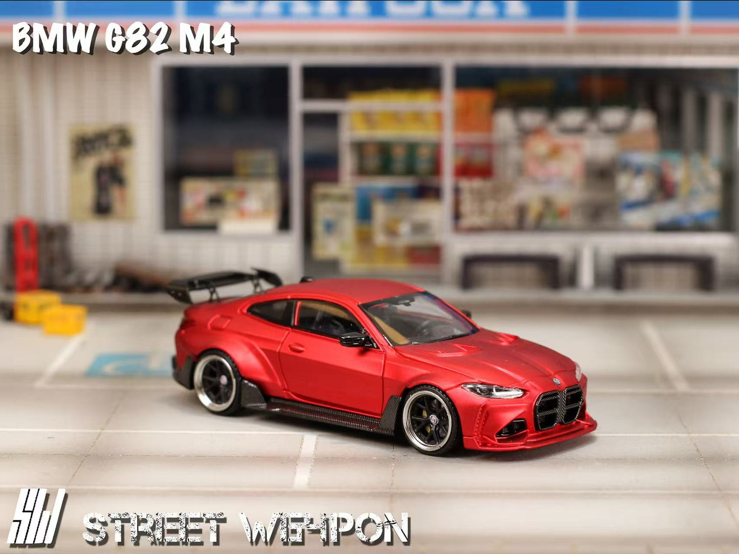 [ETA:  Nov 2025 ] Street Weapon 1/64 M4 G82 Adro Body Kit Wild Body Modified - Matte Red (Gold Rims)