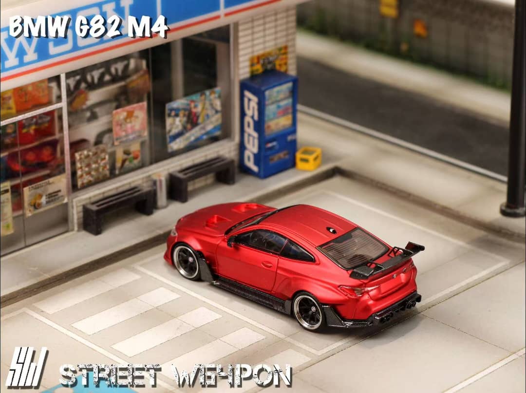 [ETA:  Nov 2025 ] Street Weapon 1/64 M4 G82 Adro Body Kit Wild Body Modified - Matte Red (Gold Rims)