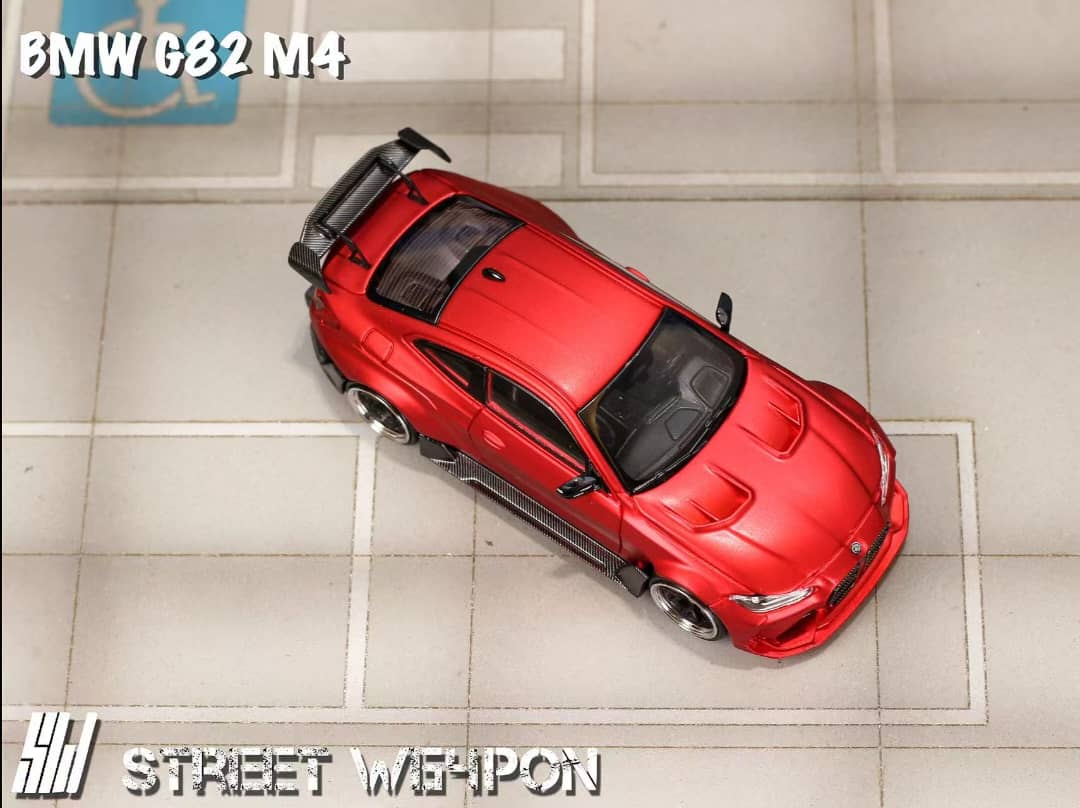 [ETA:  Nov 2025 ] Street Weapon 1/64 M4 G82 Adro Body Kit Wild Body Modified - Matte Red (Gold Rims)