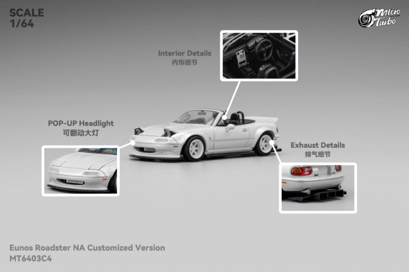 [ETA:  Nov 2025 ] Microturbo 1/64 MX-5 Eunos Roadster Pandem Rocket Bunny - Metallic White