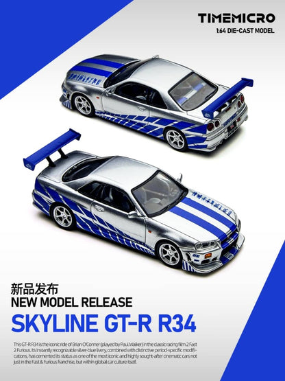 [ETA:  Feb 2026 ] Time Micro 1/64 GT-R R34 V-SPEC-II F2NF2 Silver-Blue