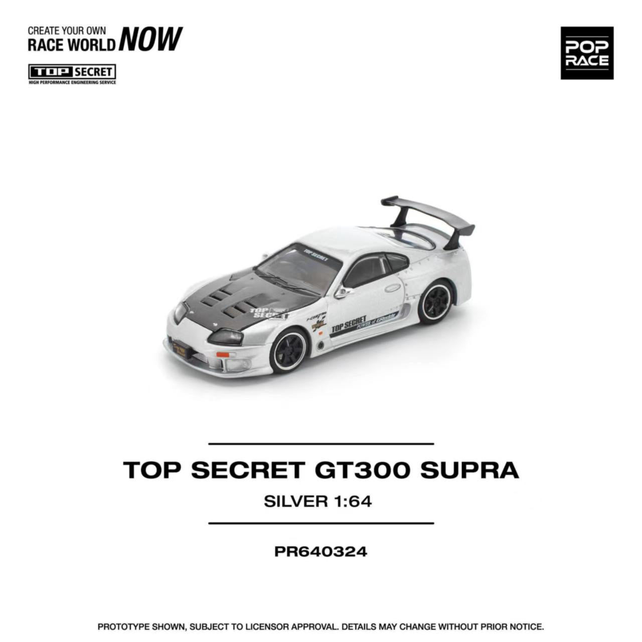 [ETA:  Feb 2026 ] Pop Race 1/64 Supra A80 Top Secret Modified GT300 Silver Carbon-Hood(PR640324)