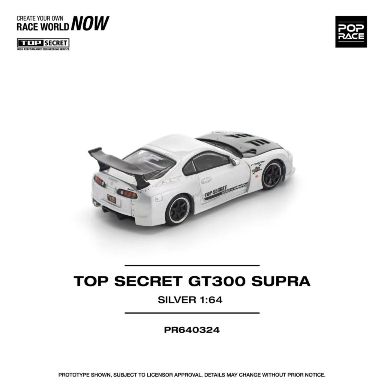 [ETA:  Feb 2026 ] Pop Race 1/64 Supra A80 Top Secret Modified GT300 Silver Carbon-Hood(PR640324)