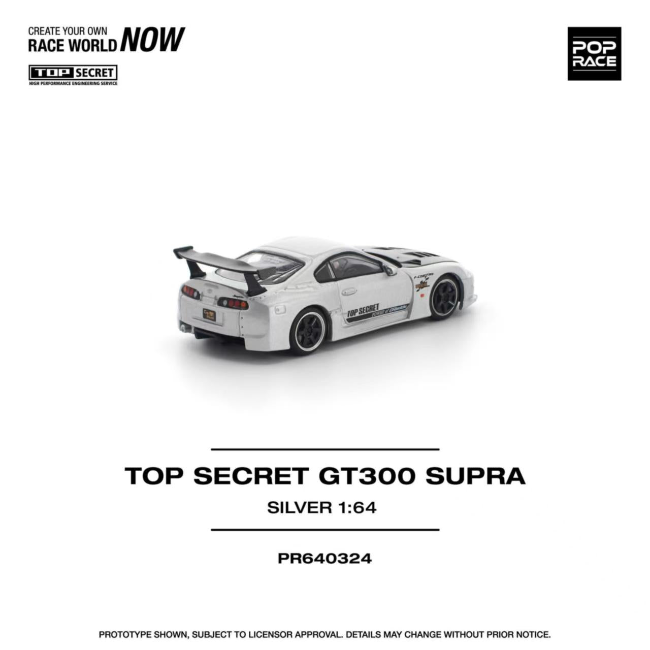 [ETA:  Feb 2026 ] Pop Race 1/64 Supra A80 Top Secret Modified GT300 Silver Carbon-Hood(PR640324)