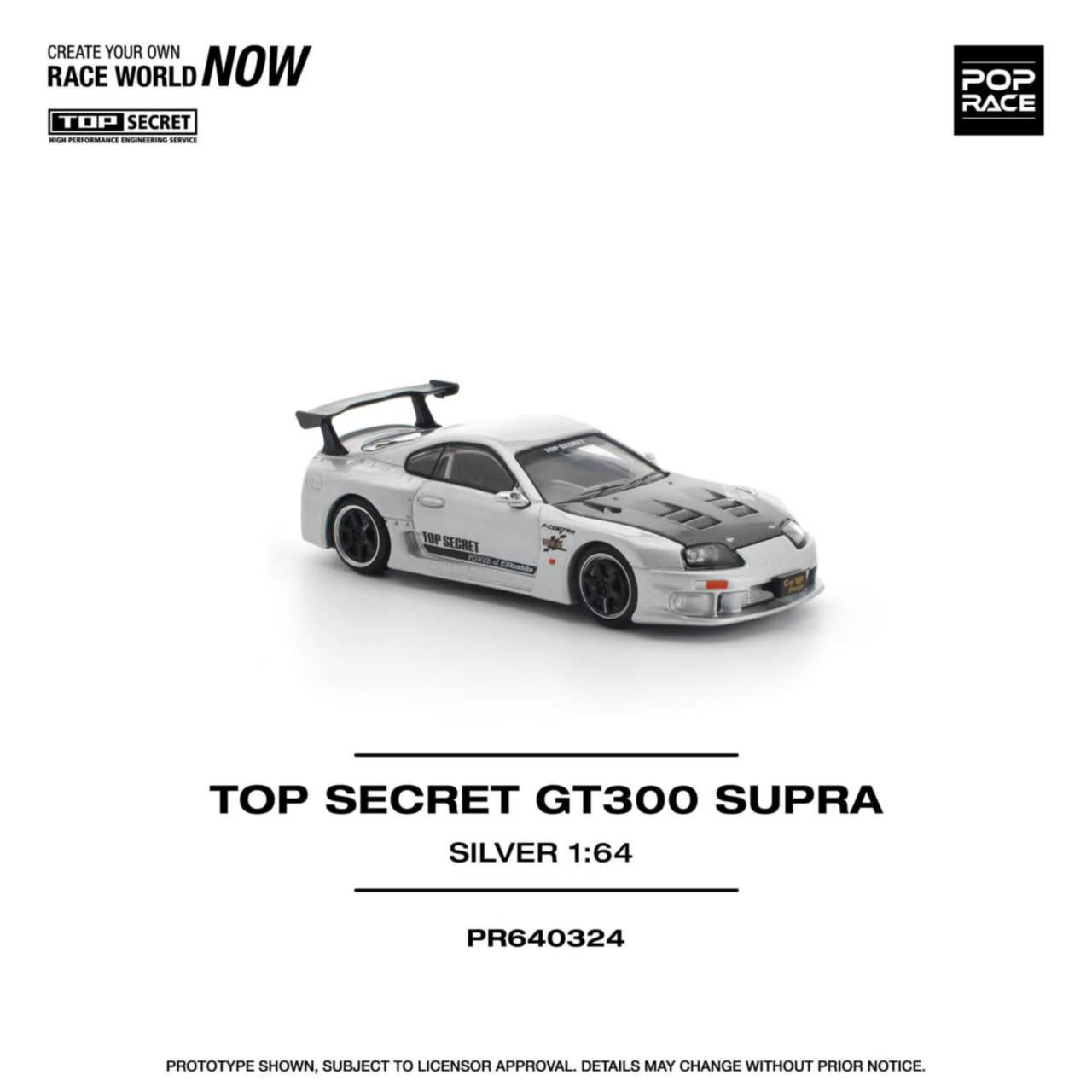 [ETA:  Feb 2026 ] Pop Race 1/64 Supra A80 Top Secret Modified GT300 Silver Carbon-Hood(PR640324)