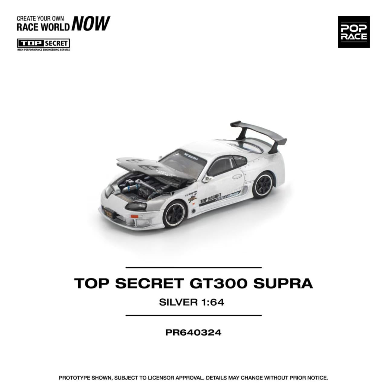 [ETA:  Feb 2026 ] Pop Race 1/64 Supra A80 Top Secret Modified GT300 Silver Carbon-Hood(PR640324)