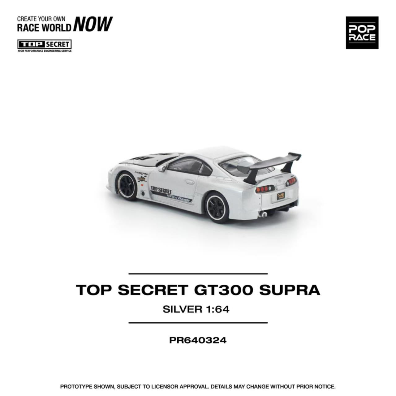 [ETA:  Feb 2026 ] Pop Race 1/64 Supra A80 Top Secret Modified GT300 Silver Carbon-Hood(PR640324)