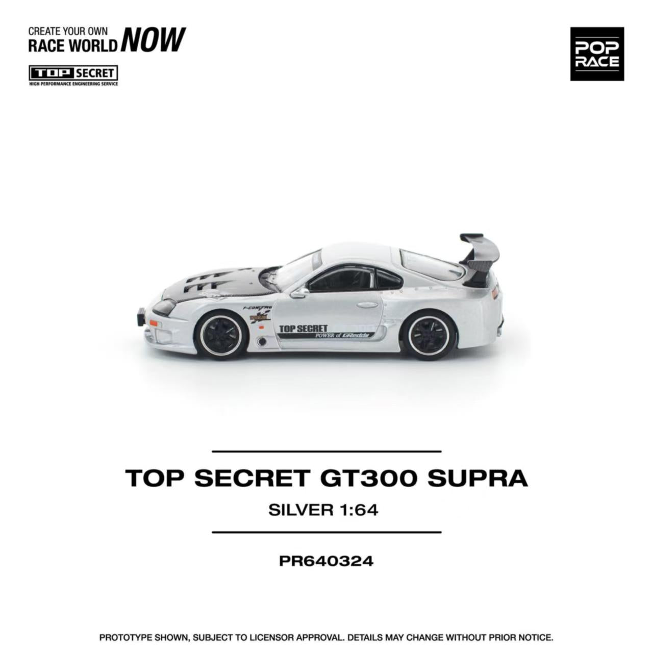 [ETA:  Feb 2026 ] Pop Race 1/64 Supra A80 Top Secret Modified GT300 Silver Carbon-Hood(PR640324)