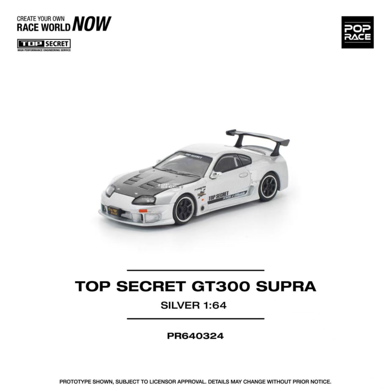 [ETA:  Feb 2026 ] Pop Race 1/64 Supra A80 Top Secret Modified GT300 Silver Carbon-Hood(PR640324)