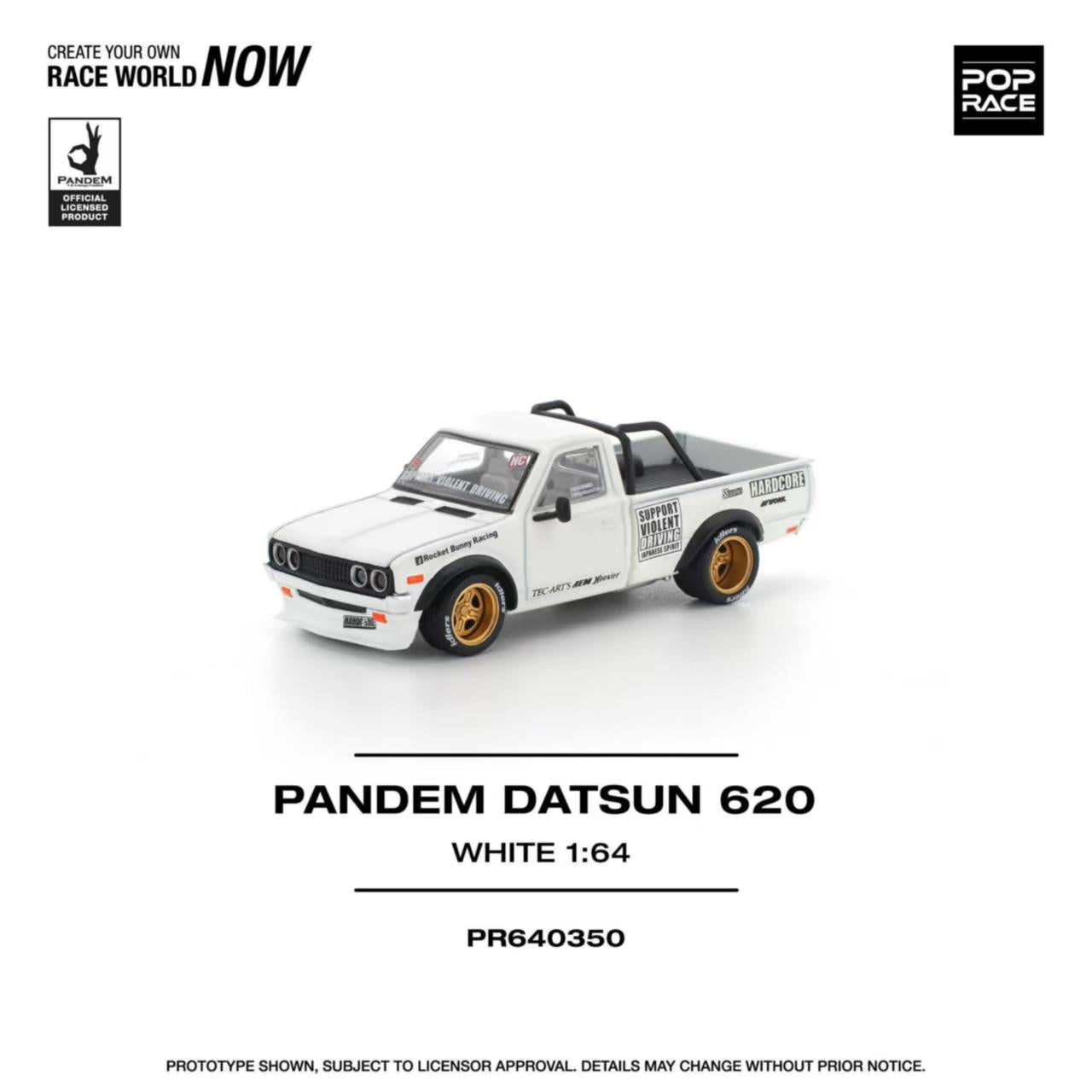 [ETA:  Feb 2026 ] Pop Race 1/64 Datsun 620 Pickup Pandem Modified White (PR640350)