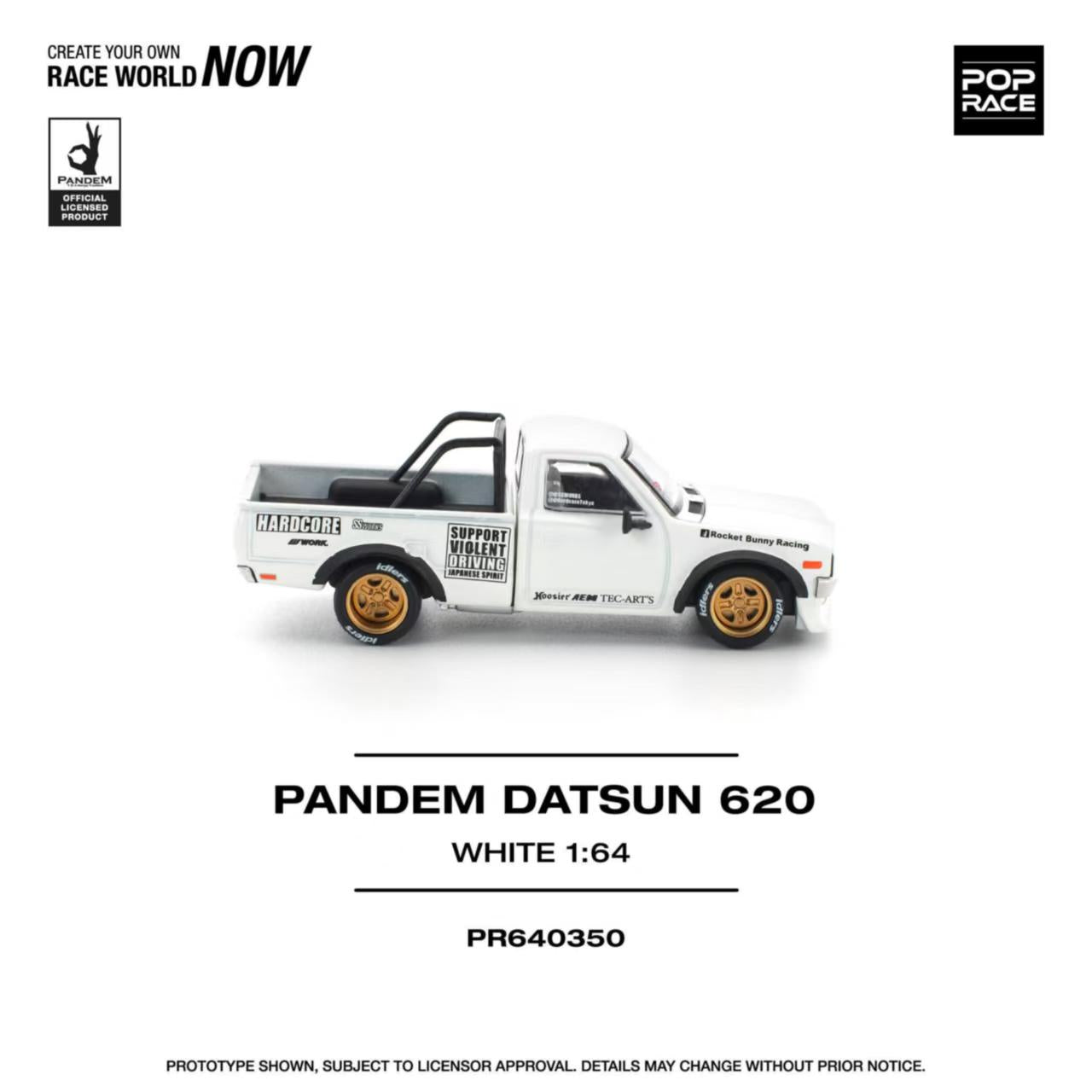 [ETA:  Feb 2026 ] Pop Race 1/64 Datsun 620 Pickup Pandem Modified White (PR640350)