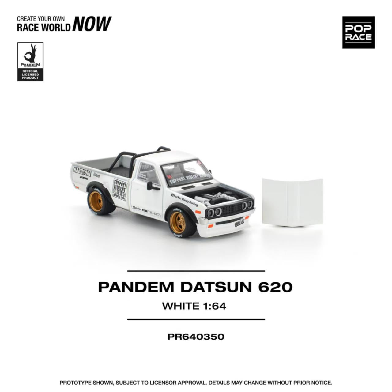 [ETA:  Feb 2026 ] Pop Race 1/64 Datsun 620 Pickup Pandem Modified White (PR640350)